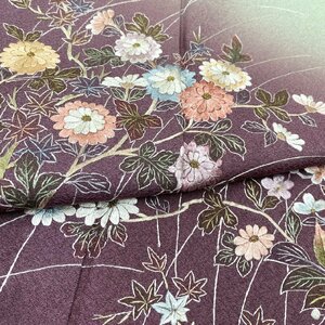着物月花　総刺繍　蘇州刺繍　相良刺繍　ぼかし染　品のある花　訪問着　正絹　金糸　ki1776