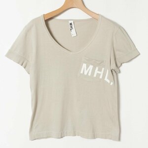 メール便◯ MHL. エムエイチエル MARGARET HOWELL VネックTシャツ ロゴTシャツ グレー サイズ2 レディース コットン 綿 ポケット付き 春夏