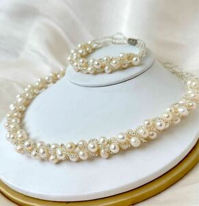 綺麗本真珠ネックレス　天然パール　ベビーパール5mm 38+17cm jewelry ブレスレット necklace Pearl 真珠ネックレス