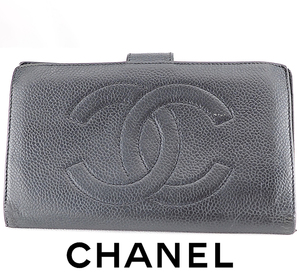 【セール】CHANEL シャネル ココマーク キャビアスキン 長財布　ブラック　がま口　二つ折り