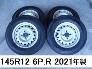 タイヤ ４本セット 2021年 ハイゼットT　S210P　H19　ハイゼットトラック　３２０００キロ 純正 スチールホイール付き　145R12　LT　6P.R