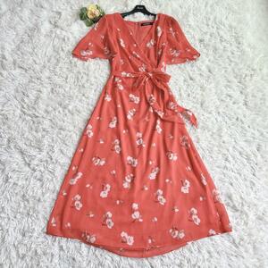 未使用級LAUREN RALPH LAUREN ローレンラルフローレン ロングワンピース 花柄 シフォン リボン カシュクール マキシ丈 S 近年モデル 