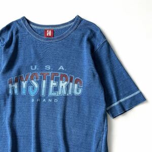 初期 90s Archive HYSTERIC GLAMOUR インディゴ染め 染み込みプリント Tシャツ FREE ヒステリックグラマー 半袖 トップス カットソー Y2K