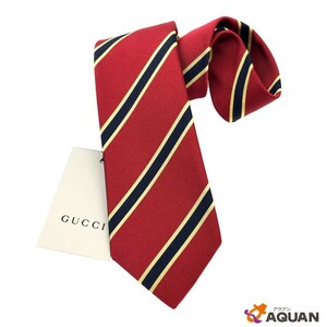 セール GUCCI グッチ ネクタイ ストライプ シルク100％ レッド×ネイビー メンズ 服飾小物 未使用 新品 aq2708