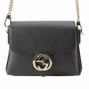 【グッチ】Gucci　インターロッキングG レザー チェーンショルダーバッグ 607720 ブラック 【中古】【正規品保証】210052