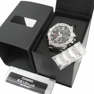 美品 定価60,500円◇CASIO G-SHOCK GST-B100D-1AJF G-STEEL Bluetooth搭載 ソーラー メンズ腕時計 余りコマ4 取説 箱 ケース 1円スタート