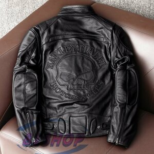 「81SHOP」ハレーバイクレザージャケット 上品　本革 高級　牛革　ライダースジャケット 革ジャン Ｓ～5XL　黒