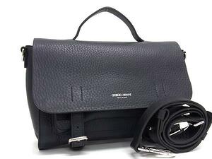 ■新品同様■ GIORGIO ARMANI ジョルジオアルマーニ プリマスモールメッセンジャー レザー ショルダーバッグ ブラック系 FD9559