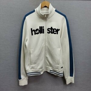 I1059 hollister ホリスター ジャージ M ホワイト トラック ジャケット ロゴ フロッキー プリント 裏起毛 ジップアップ アーム ライン