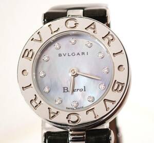 定価27万円BVLGARI(ブルガリ) B-zero1 BZ22S 12Pダイヤ ブルー シェル文字盤 クオーツ 時計 レディース 585-1