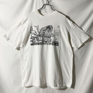 90s USA製 Hanes BEEFY-T ゴジラ パロディ Tシャツ WAL-MART アメコミ アニメ 映画 ヴィンテージ 白 XL シングルステッチ アメリカ製