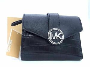 ■新品同様■ MICHAEL KORS マイケルコース クロコダイル型押しレザー 三つ折り 財布 ウォレット レディース ブラック系 CC2460