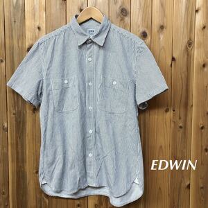 EDWIN /エドウィン /メンズL 半袖シャツ トップス コットンシャツ 二つポケット ストライプ柄 カジュアル 古着