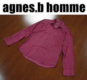 agnes.b homme アニエスベーオム総柄ドレスシャツ/agnis.ｂ長袖シャツ/サイズ３６/ボルドー