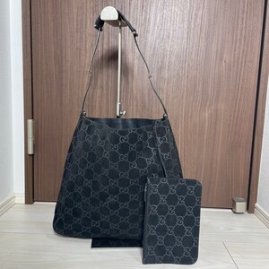 グッチ GUCCI ハンドバッグ ショルダーバッグ スエード GG柄 黒 ブラック