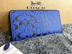 コーチ coach ブラック ブルー アコーディオンウォレット 長財布 新品