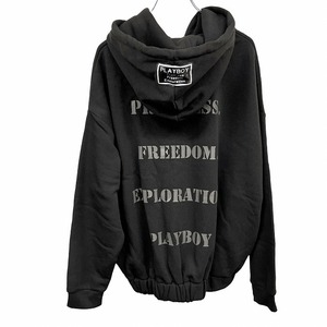 プレイボーイ 【新品】PLAYBOY パーカー ジップアップ 裏起毛 スウェット 長袖 背中プリント ポリ×綿 M ブラック 黒×グレー レディース