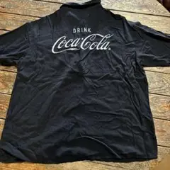 コカコーラサテン半袖シャツ/ポリウレタンウエアシャツMサイズ黒色