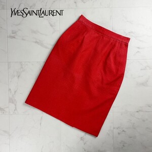 新品未使用 Yves Saint Laurent イヴサンローラン ダイヤチェック 膝丈タイトスカート レディース ボトムス オレンジ サイズ M*SC253