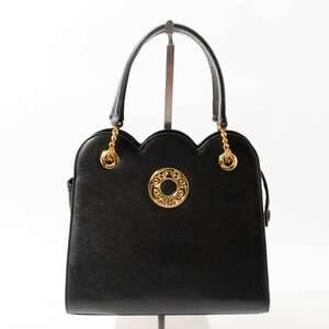 【1円スタート】HANAE MORI ハナエモリ ハンドバッグ 鞄 黒 ブラック レザー サークル金具 綺麗め 可愛い エレガンス レディース 婦人 女性