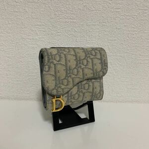 良品　Christian Dior クリスチャンディオール　トロッター　サドル　三つ折り財布　コンパクトウォレット　グレー系　財布