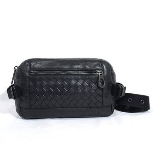 ◆美品◆BOTTEGA VENETA*本革/イントレチャート*ボディバッグ*ウエストバッグ*メンズ*レザー*ベルトバッグ*ショルダーバッグ*黒*イタリア製