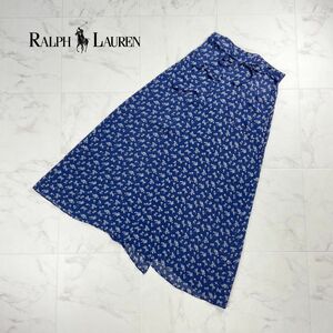 美品 RALPH RALPH LAUREN ラルフローレン 小花柄 レーヨン ラップロングスカート レディース ボトムス 紺 ネイビー サイズ9*QC67