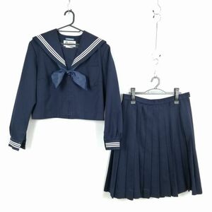 1円 セーラー服 スカート スカーフ 上下3点セット 170A 大きいサイズ 冬物 白3本線 女子 学生服 中学 高校 紺 制服 中古 ランクC EY2141