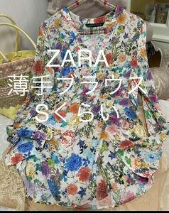 大人気完売！　ZARA ザラ　長袖　ブラウス　カットソー　花柄　ボタニカル柄　シフォン　シアー　きなり　オーガンジー　XS〜S