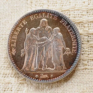 古銭 コイン　銀貨 1875年　フランス 5フラン　ヘラクレス&女神 France 5 Five Francs Hercules Coin