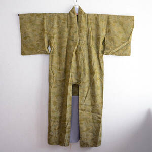 古民家日本家屋柄着物ローブ広衿ジャパンヴィンテージ昭和リメイク素材 Japanese house old folk style pattern kimono robe japan vintage