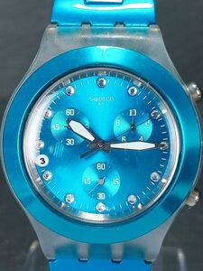 超美品 SWATCH スウォッチ CHRONO クロノ Full-Blooded SVCK4055AG アナログ クォーツ 腕時計 シアンブルー メタルベルト 新品電池交換済み