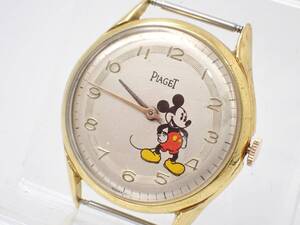 稼動品 1円～☆PIAGET ピアジェ 手巻き メンズ腕時計 GENEVE ミッキーマウス コラボ ゴールド文字盤 ラウンド アンティーク/N6910-4510