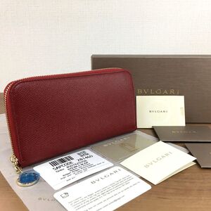 送料込み！ 未使用品 BVLGARI ジップラウォレット 281460 レッド ブルガリブルガリ 箱付き 229