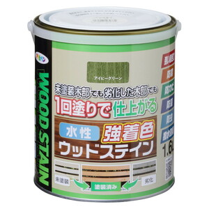 （まとめ買い）アサヒペン 木部水性塗料 水性強着色ウッドステイン 1.6L アイビーグリーン 〔×3〕