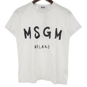 【特別価格】MSGM ロゴプリント 半袖 クルーネックカットソー Tシャツ ホワイト レディースXS