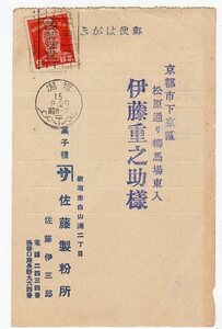 １次昭和２銭貼葉書　標語 「十月一日国勢調査」 新潟　１５．９．２８