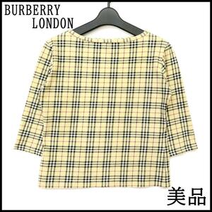 ★美品★ BURBERRY LONDON バーバリー ロンドン 7分袖 カットソー ボートネック ノバチェック レディース コットン 綿 ヴィンテージ