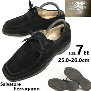 Salvatore Ferragamo/フェラガモ★スエード本革/レザーシューズ【7/25.0-26.0/black/黒】ローブーツ/ビジネス/Leather/Dress shoes◆pC-175