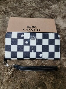 【1スタ】C-642 新品未使用 COACH ロング ジップ アラウンド ウォレット・チェッカーボード プリント 並行輸入品