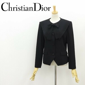 ヴィンテージ◆Christian Dior クリスチャン ディオール リボン セーラーカラー ジャケット 黒 ブラック 9