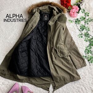 ALPHA INDUSTRIES アルファインダストリーズ★中綿 モッズコート N3B ファー付き カーキ【美品】【エコファー脱着可】