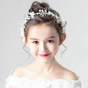 パール パーティー ヘアバンド フラワー ウェディング クラウン 花冠 発表会 花嫁 子供 入学式 ヘアアクセサリー ヘッドドレス