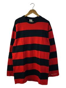 VETEMENTS◆ボーダーオーバーサイズロンT/-/コットン/RED/ボーダー/WF17TP14