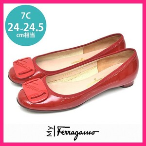 マイフェラガモ MY Ferragamo バックル パンプス レッド 赤 7C(約24-24.5cm) sh23-0368