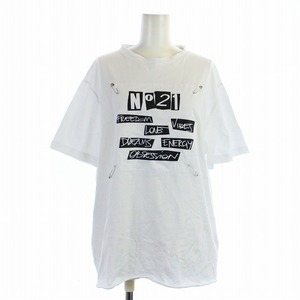 ヌメロヴェントゥーノ N°21 Tシャツ カットソー 半袖 クルーネック ロゴ 安全ピン XS 白 ホワイト 22AU-F012-4157 /KU レディース