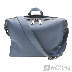 11844 FENDI【フェンディ】2WAY ビジネスバッグ ネイビー レザー ブリーフケース ショルダーバッグ 鞄 メンズ【中古】USED-A