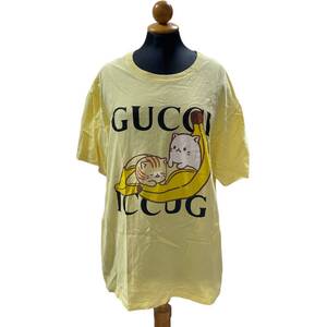 ◆中古品◆GUCCI グッチ ばなにゃ コラボ Tシャツ 表記サイズL イエロー 半袖 メンズ Q71329NB