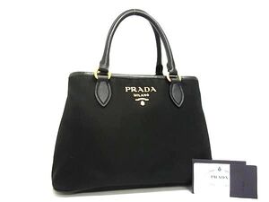 1円 ■極美品■ PRADA プラダ 1BA173 テスートナイロン×サフィアーノレザー ハンドバッグ トートバッグ レディース ブラック系 FJ2764