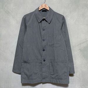 フランス製 agnes b. HOMME アニエスベー オム ポリコットン 薄手 シェフ ワーク ジャケット カバーオール size.46 (M) グレー ストライプ